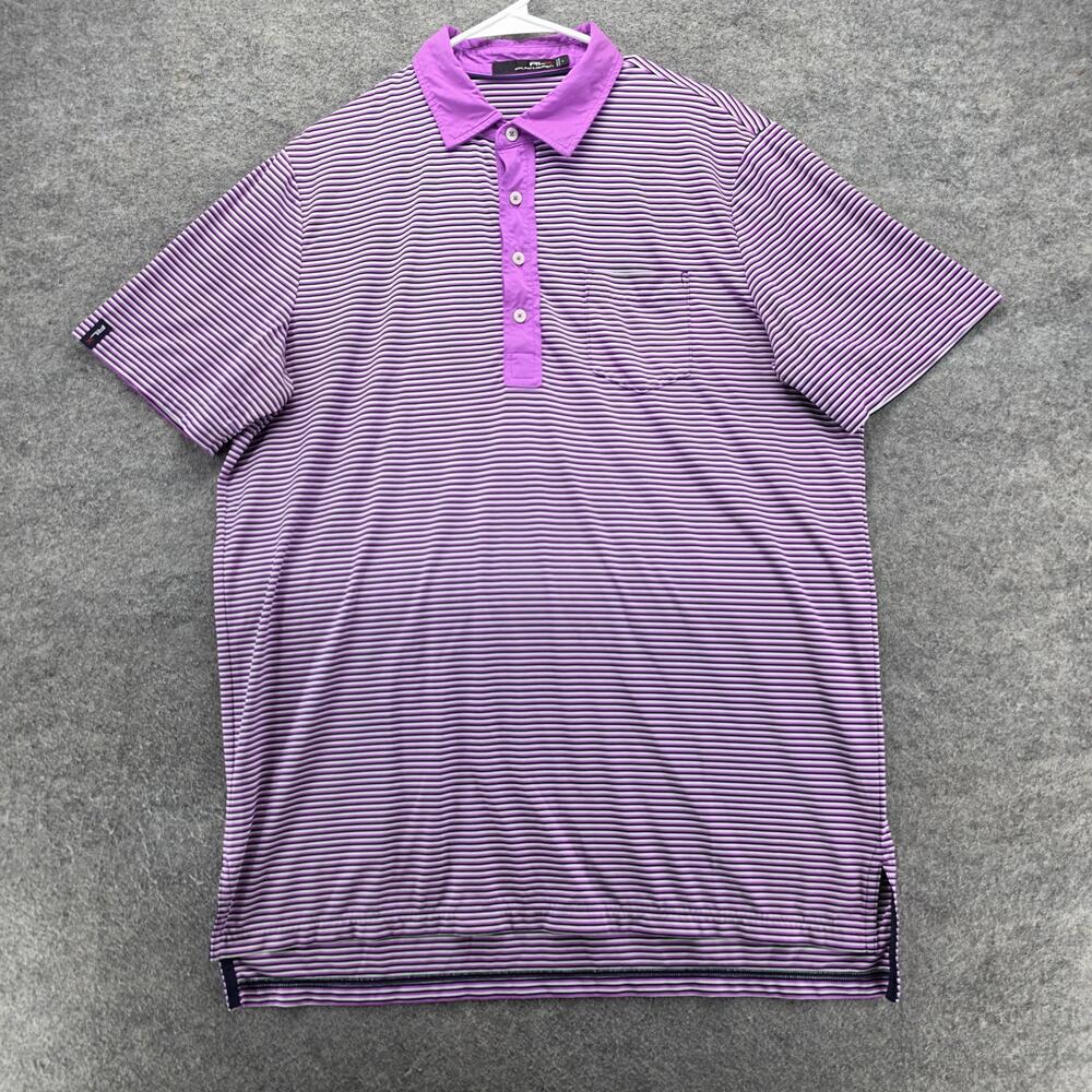 Ralph Lauren RLX Polo Shirt Mens Large Purple Stripe Golf Performance Stretch